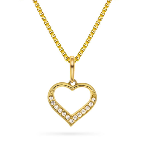 Arne Nordlie-Anheng i gult gull med zirkonia m/ sølvkjede 42 cm