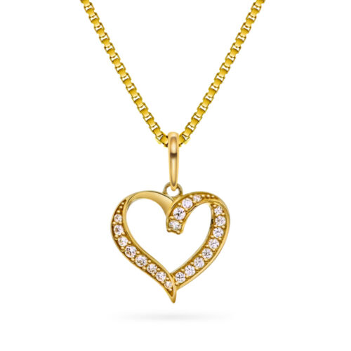 Arne Nordlie-Anheng i gult gull med zirkonia m/ sølvkjede 42 cm