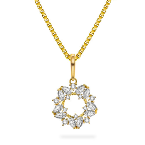 Arne Nordlie-Anheng i gult gull med zirkonia m/ sølvkjede 42 cm