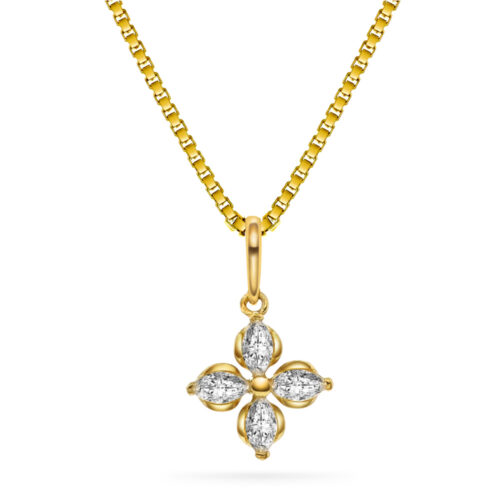 Arne Nordlie-Anheng i gult gull med zirkonia m/ sølvkjede 42 cm