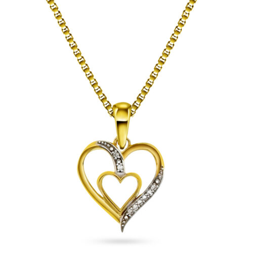 Arne Nordlie-Anheng i gult gull med diamanter m/ sølvkjede 42 cm