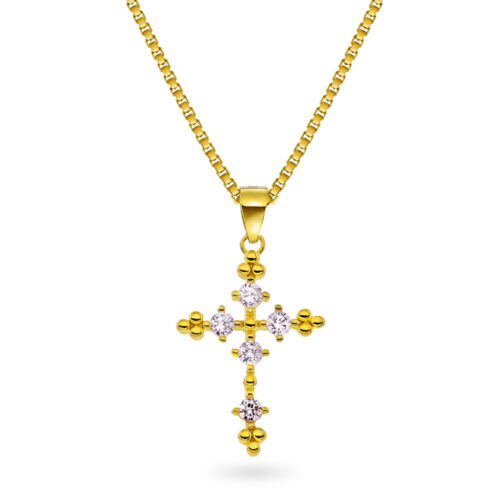 Arne Nordlie - Halssmykke kors i forgyldt sølv med zirkoner m/kjede