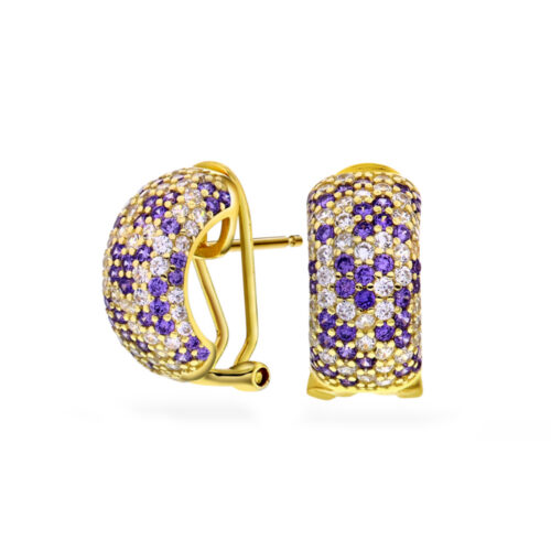 Arne Nordlie - Halvcreoler i forgylt sølv med zirkonia hvite/lilla