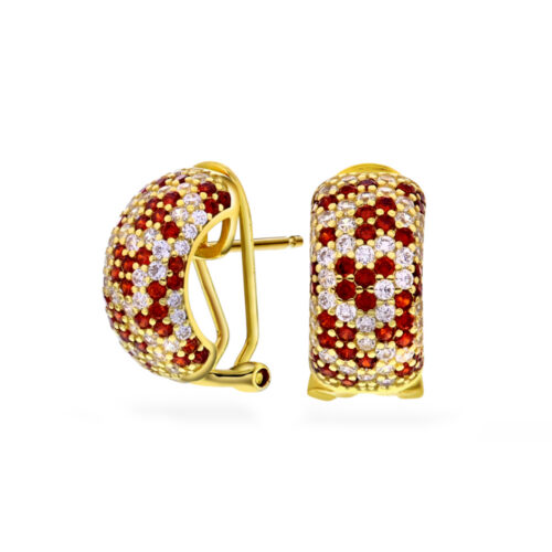 Arne Nordlie - Halvcreoler i forgylt sølv med zirkonia hvite/røde