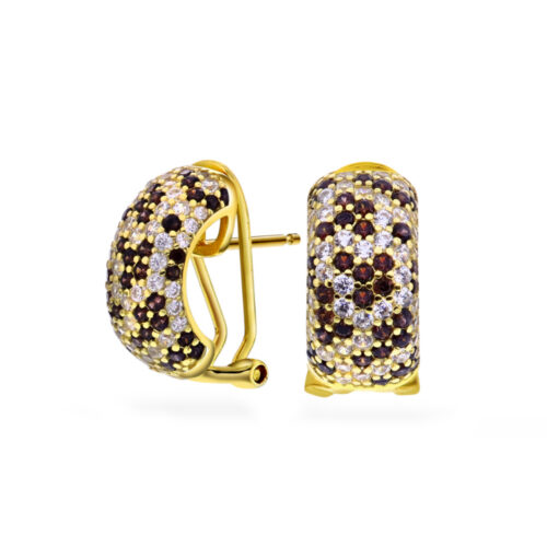 Arne Nordlie - Halvcreoler i forgylt sølv med zirkonia hvite/brun