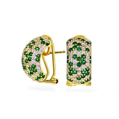 Arne Nordlie - Halvcreoler i forgylt sølv med zirkonia hvite/grønn