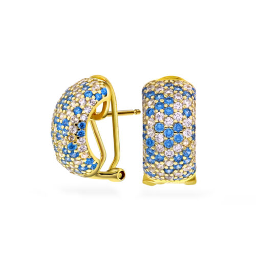 Arne Nordlie - Halvcreoler i forgylt sølv med zirkonia hvite/blå