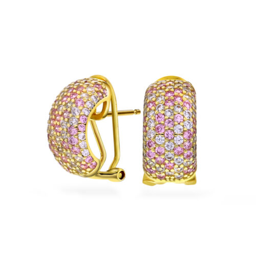 Arne Nordlie - Halvcreoler i forgylt sølv med zirkonia hvite/rosa