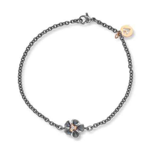 Van Bergen - Armbånd i stål med sølv blomst med diamant og gulldetaljer - Flôra kolleksjonen
