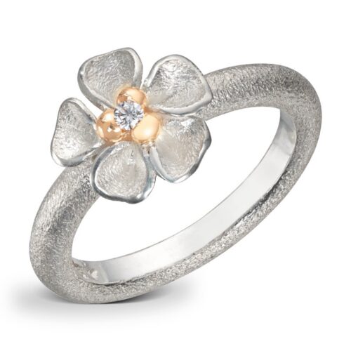 Van Bergen - Sølvring med gulldetaljer og diamant - Flôra kolleksjonen