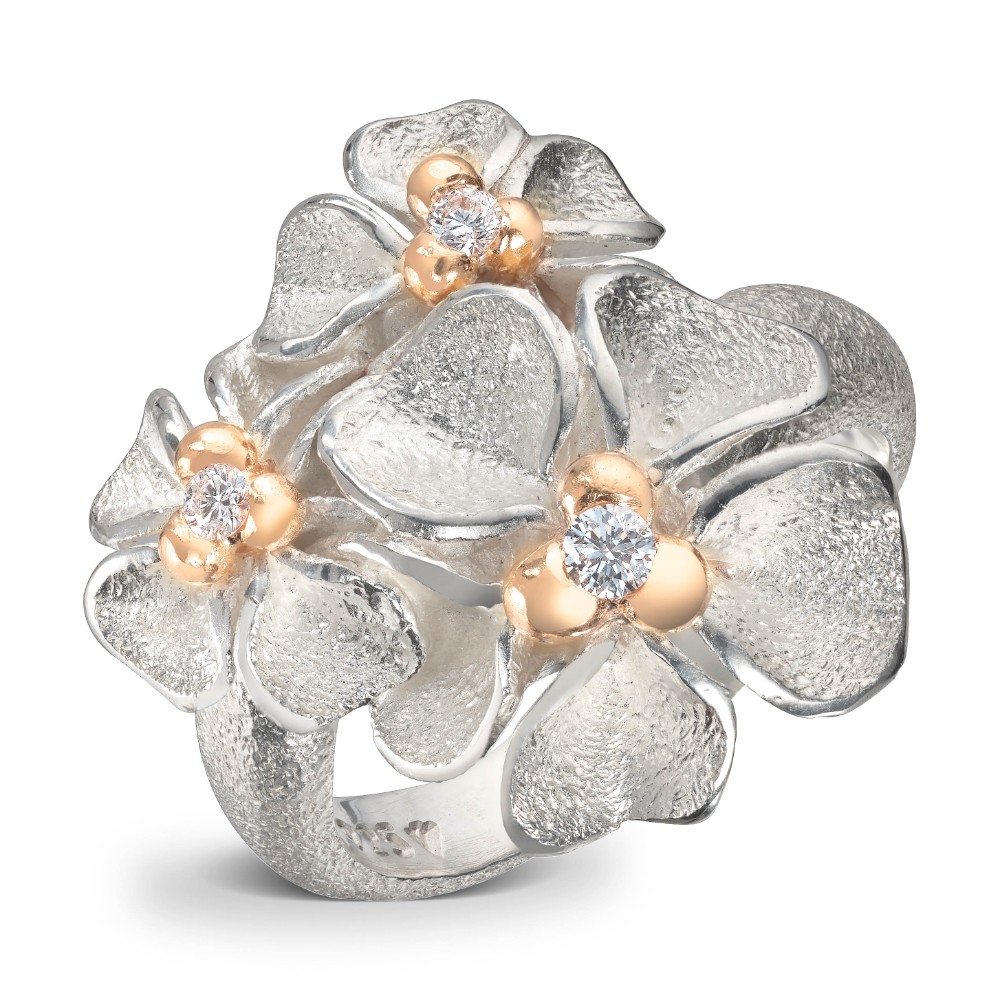 Van Bergen - Sølvring med gulldetaljer og diamant - Flôra kolleksjonen