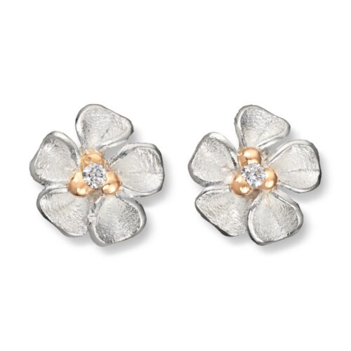 Van Bergen -Sølv ørepynt på stift med gulldetaljer og diamanter - Flôra kolleksjonen