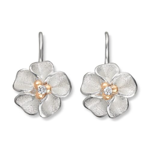 Van Bergen - Sølv ørepynt med bøyle med gulldetaljer og diamanter - Flôra kolleksjonen