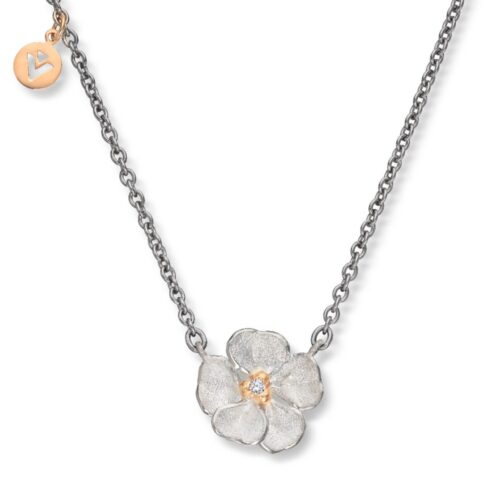 Van Bergen - Anheng i sølv med diamant med gult gull detaljer og stålkjede - Flôra kolleksjonen