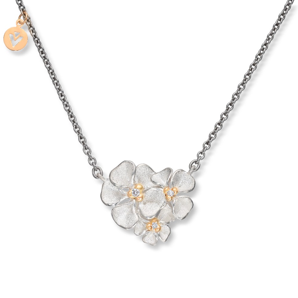 Van Bergen - Anheng i sølv med diamant med gult gull detaljer og stålkjede - Flôra kolleksjonen