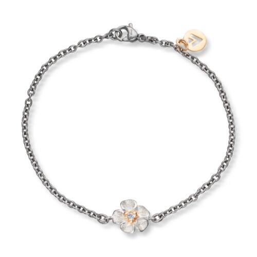 Van Bergen - Armbånd i stål med sølv blomst med diamant og gulldetaljer - Flôra kolleksjonen
