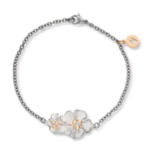 Van Bergen - Armbånd i stål med sølv blomst med diamant og gulldetaljer - Flôra kolleksjonen