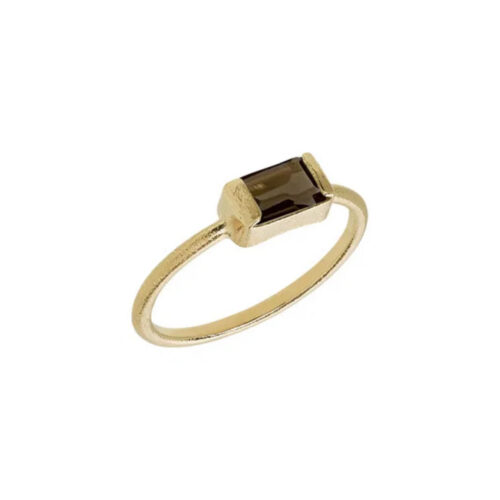 Heiring - Square Ring i forgylt sølv med Smokey quartz