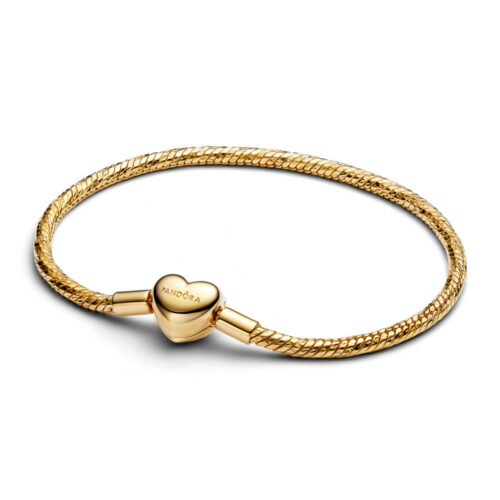 Pandora Moments Heart Clasp Faceted Snake Chain Bracelet - 14k forgylling