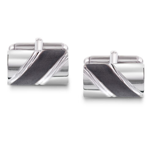 Arne Nordlie - Mansjettknapper i sølv med sort rhodinert stripe.