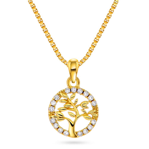 Arne Nordlie - Halssmykke Livets tre i forgyldt sølv med zirkoner m/kjede