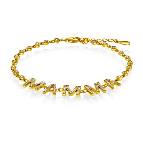 Arne Nordlie -Et nydelig armbånd MAMMA i forgyldt sølv og zirkoner