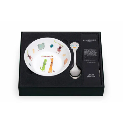 Th.Marthinsen - SAFARI - Løve barneskje i sølv m/porselensskål