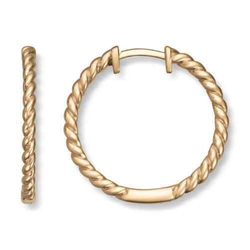 Gold By Frisenberg - Øreringer i gult gull 585. Også kalt creoler. "vridd" mønster. Ca 19,7 mm