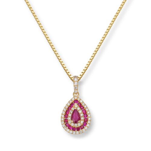 Diamonds by Frisenberg- Anheng i gult gull med rubiner og diamanter