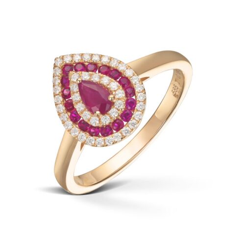 Diamonds by Frisenberg -Ring i gult gull 585/14K med rubiner  og diamanter