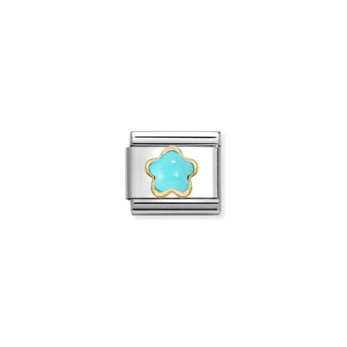 Nomination - Composable&trade;  Classic FLOWER STONES in steel and 18k gold TURQUOISE