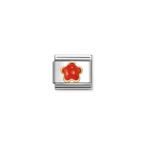 Nomination - Composable&trade;  Classic FLOWER STONES in steel and 18k gold RED CORAL