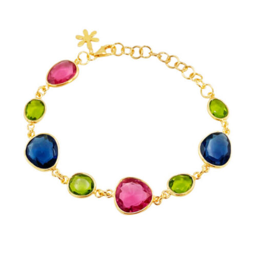 Susanne Friis Bjørner - Armbånd i forgylt sølv med ametyst, krystall, grønn kvarts, london blå krystall, morganitt krystall, peridot krystall, rosa krystall, røyk kvarts og syntetisk blå topas.