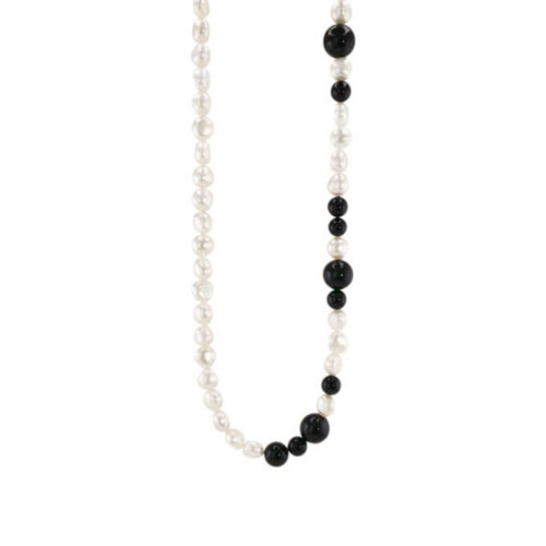 Susanne Friis Bjørner - Halssmykke i forgylt sølv med en blanding av sort agat og hvite ferskvannsperler