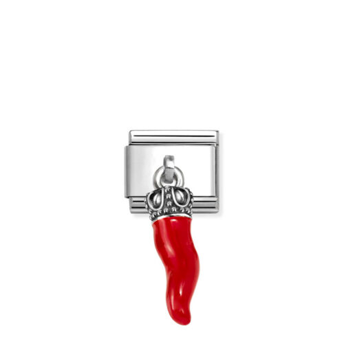 Nomination - Composable&trade;  Classic CHARMS OXIDISED 3D in stainless steel, enamel and 925 sterling silver Red Horn