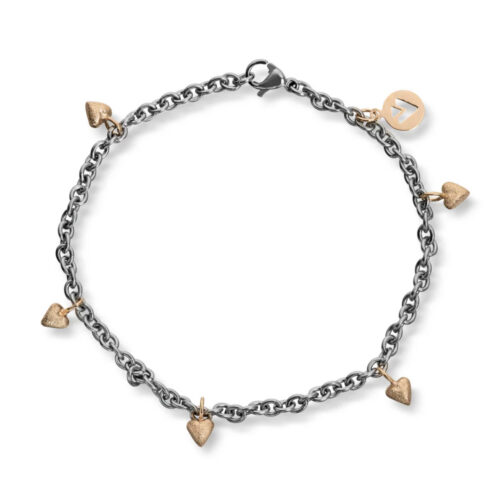 Van Bergen - Armbånd i stål med 5 gult gull hjerter