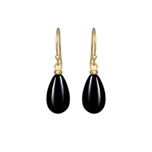 Susanne Friis Bjørner - Ørepynt i forgylt sølv med dråpeformet sort agat