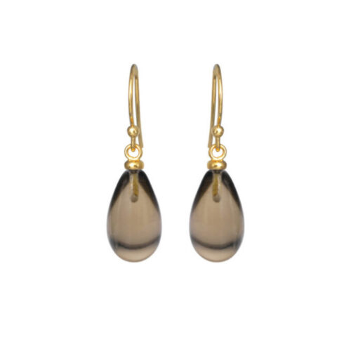 Susanne Friis Bjørner - Ørepynt i forgylt sølv med dråpeformet røykkvarts