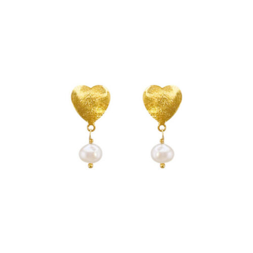 Susanne Friis Bjørner - Hjerteørepynt i forgylt sølv med ferskvannsperle