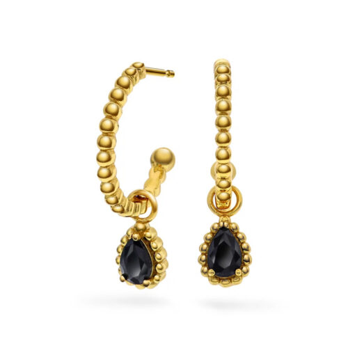 Nora Mørk by Gulldia - Øreringer i forgylt 925 sølv med sort sten