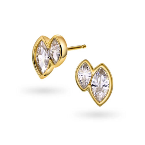 Nora Mørk by Gulldia - Øredobber i forgylt 925 sølv med hvit sten