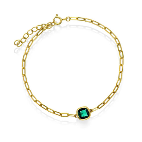 Nora Mørk by Gulldia - Armbånd i forgylt 925 sølv med grønn sten