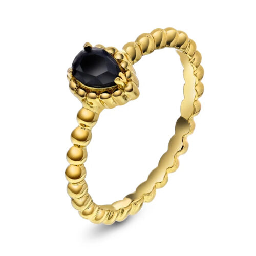 Nora Mørk by Gulldia - Ring i forgylt 925 sølv med sort sten