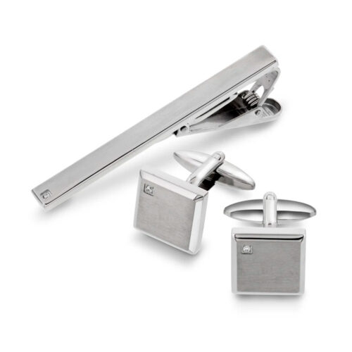 ALEXANDER - Stål sett mansjettknapper og slipsnål
