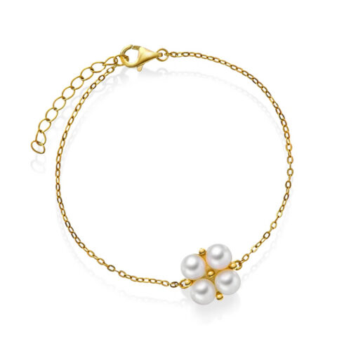 Pan Jewelry Classic - Kløver armbånd i 925 forgylt sølv med ferskvannsperler