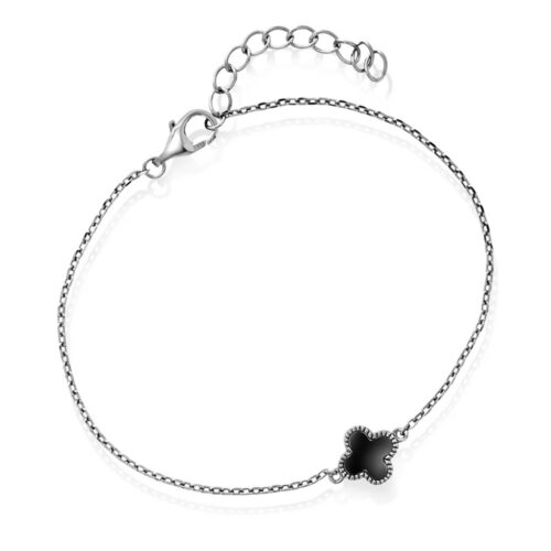 Pan Jewelry Trend - Kløver armbånd i 925 sølv med sort agat