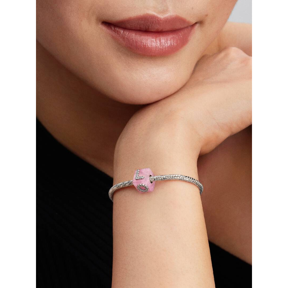 Pandora - LOVE kube i sølv med rosa Murano glass og cubic zirkonia - Bilde 2