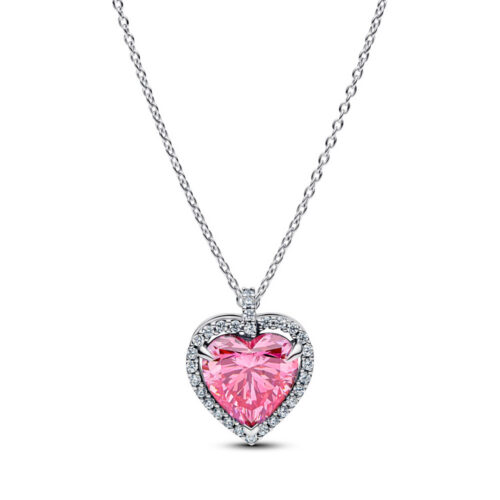 Pandora - Hjerte halssmykke med fancy rosa og klar cubic zirkonia