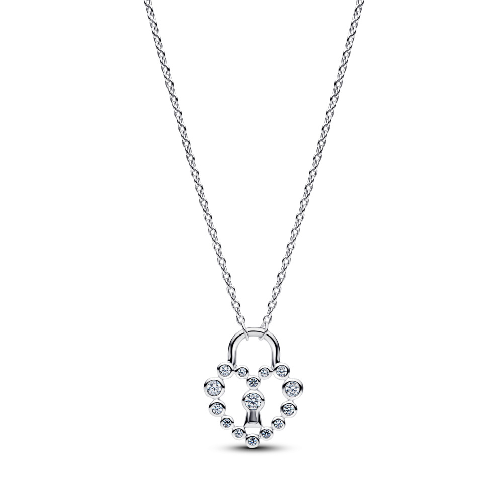 Pandora - Hjerteformet hengelås halssmykke i sølv med cubic zirkonia Pandora - Hjerteformet hengelås halssmykke i sølv med cubic zirkonia
