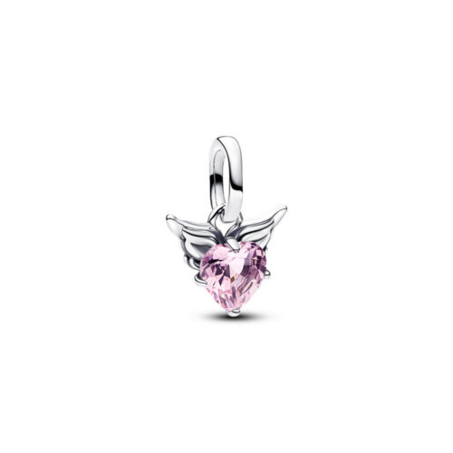 Pandora - Rosa Hjerte med Vinger, Mini Hengende Charm
